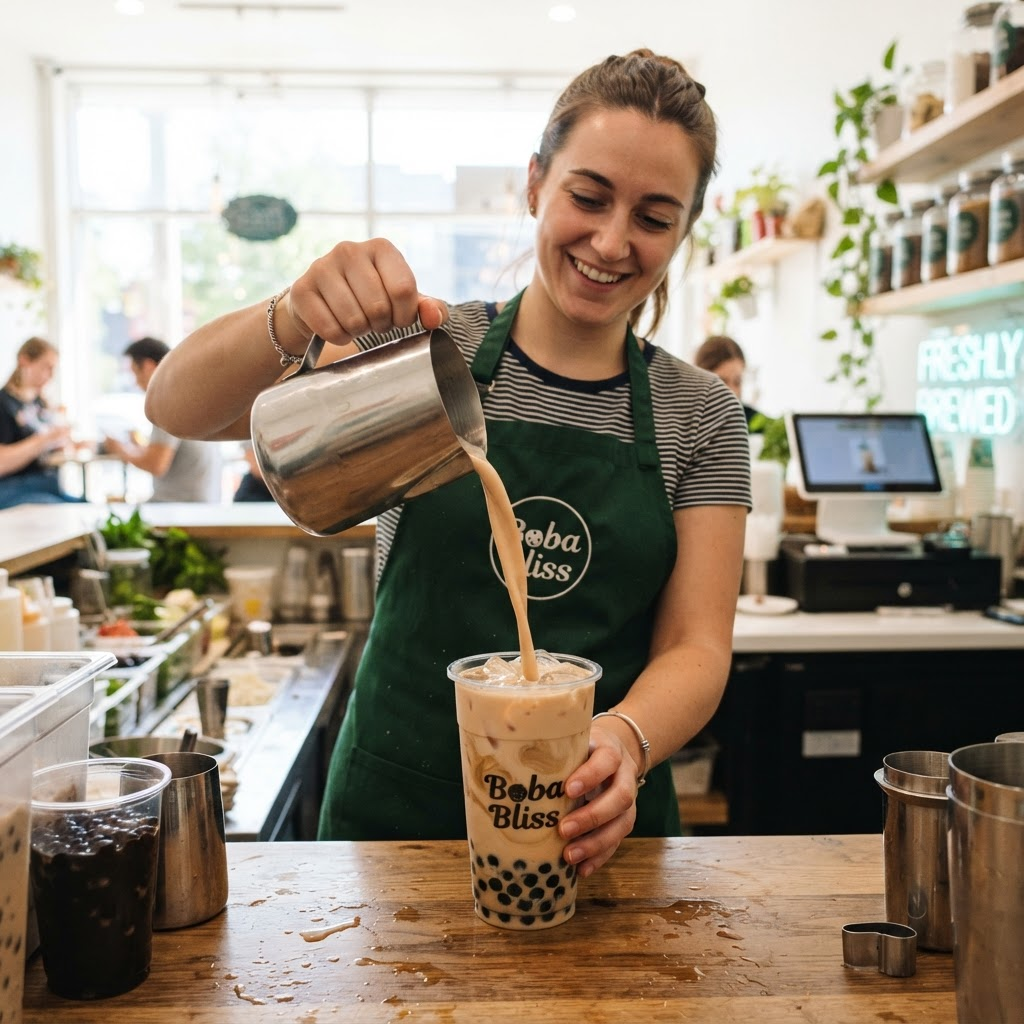 Příprava bubble tea baristou